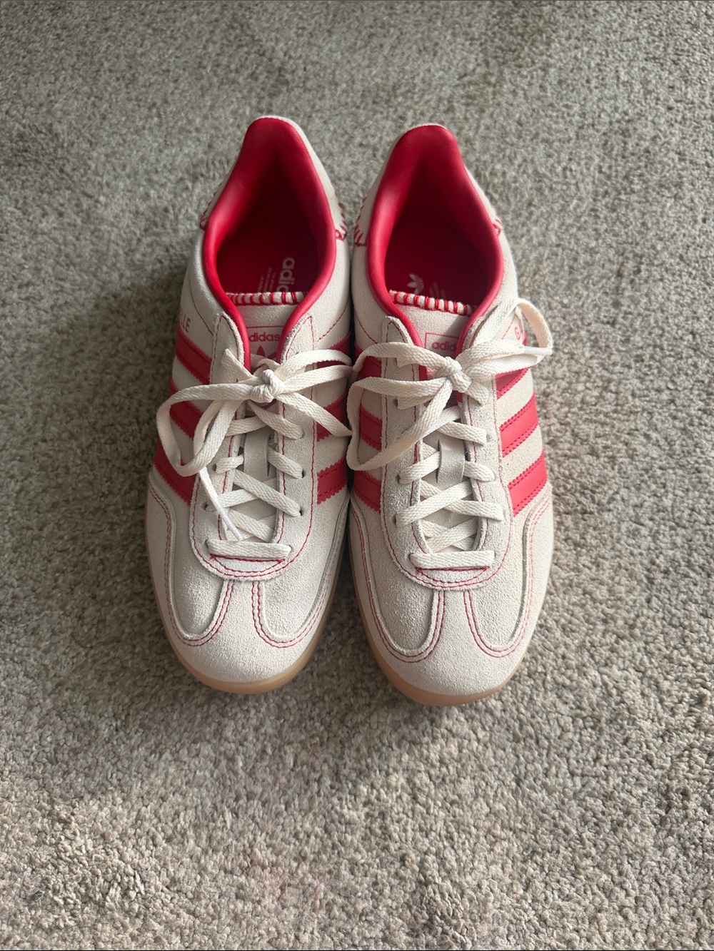 adidas Women's gazelle Cream Sneakers with red Stripes